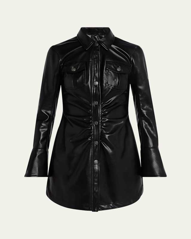 Alizee Vegan Leather Mini Shirtdress